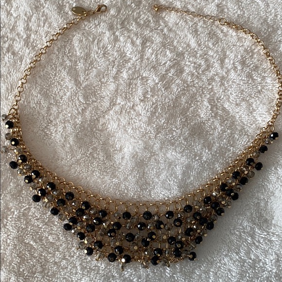 Gold Beaded Necklace, Black & Crystal - Picture 2 of 3
